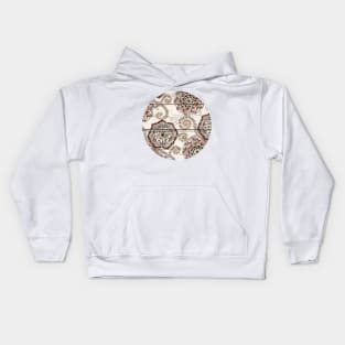 Coffee & Cocoa - brown & cream floral doodles on wood Kids Hoodie